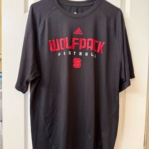 adidas Black Short Sleeve 'Wolfpack Football' Graphic Tee with Red Accents